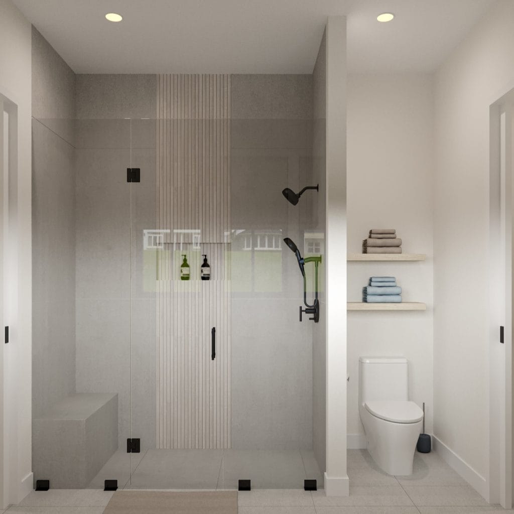 Jack and Jill bathroom design layout by Decorilla