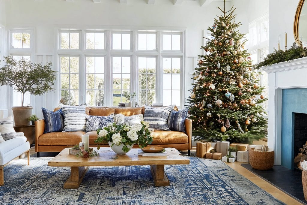 Modern boho living room ready for Christms by Decorilla