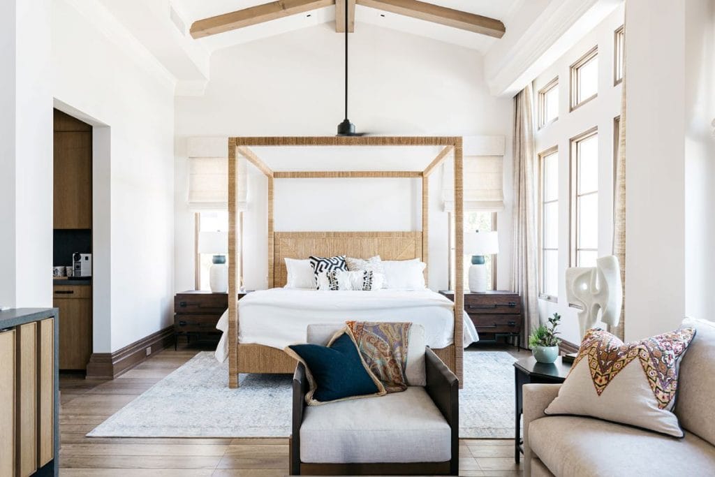 Modern farmhouse bedroom with boho flair, by Decorilla designer Carrie F.