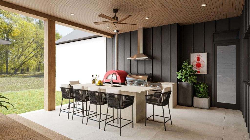 Modern new construction patio kitchen by Decorilla
