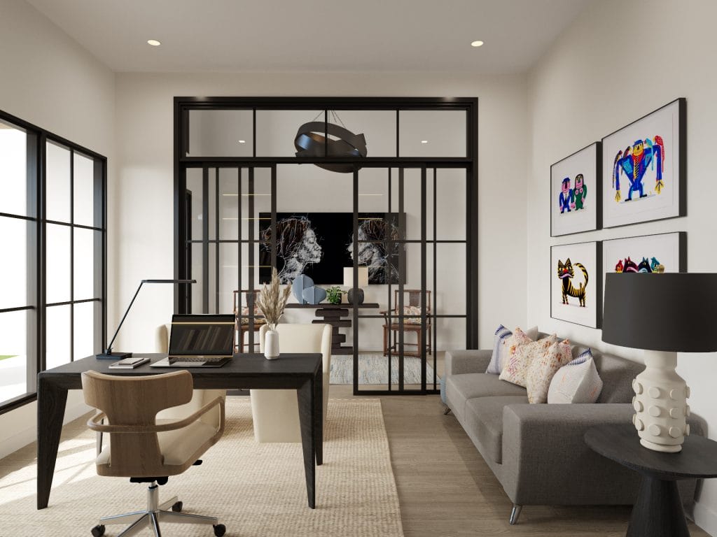 Office-library design in a productive home, by Decorilla