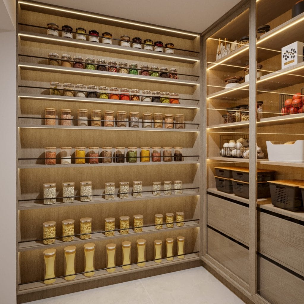 Pantry in a transitional home interior by Decorilla