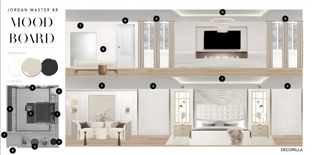 Preliminary proposal for the primary bedroom by Decorilla designer, Erika F.