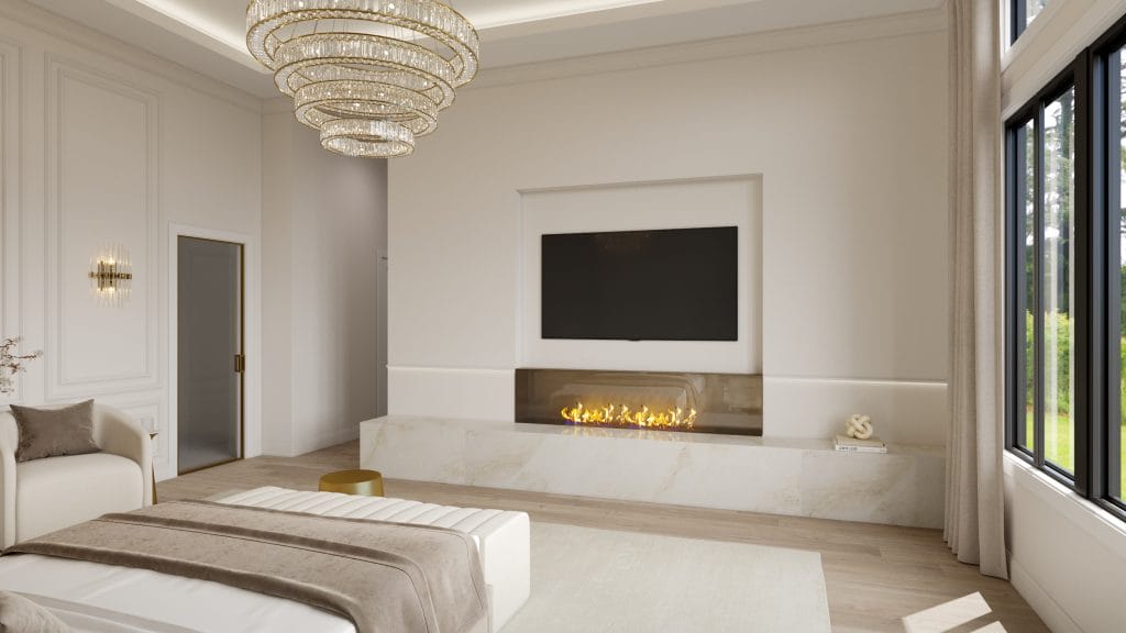 Primary bedroom media wall by Decorilla