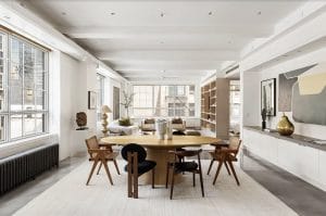 Strategic interior design of a modern dining and living room by Decorilla designer, Leanna S., over AI interior design trends