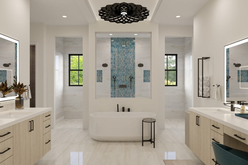 Thoughtful bathroom layout in a luxurious master suite by Decorilla