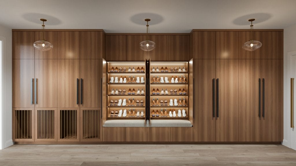 Transitional design style of a mudroom hallway by Decorilla