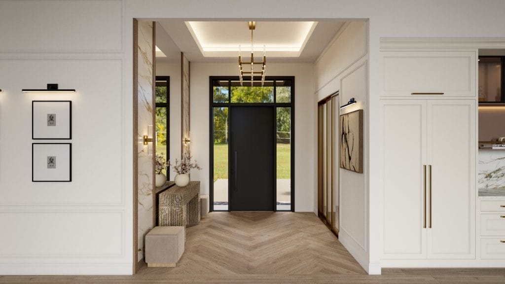 Transitional home interior, entry by Decorilla