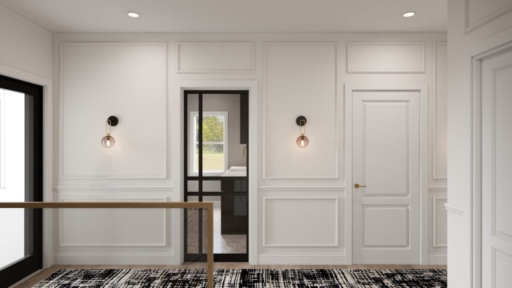 Transitional interior decor in a hallway by Decorilla