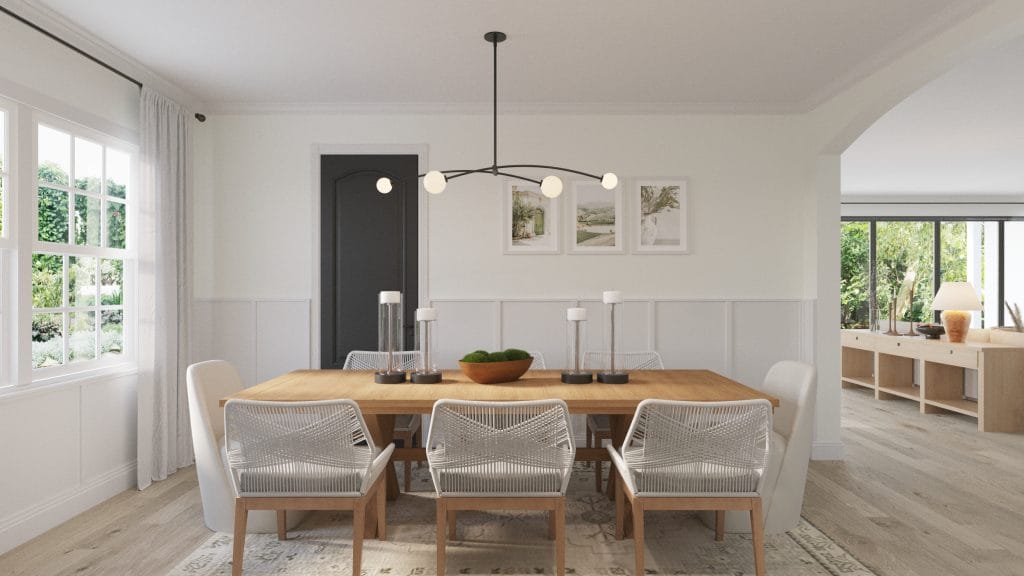 Coastal contemporary furniture in a dining room by Decorilla