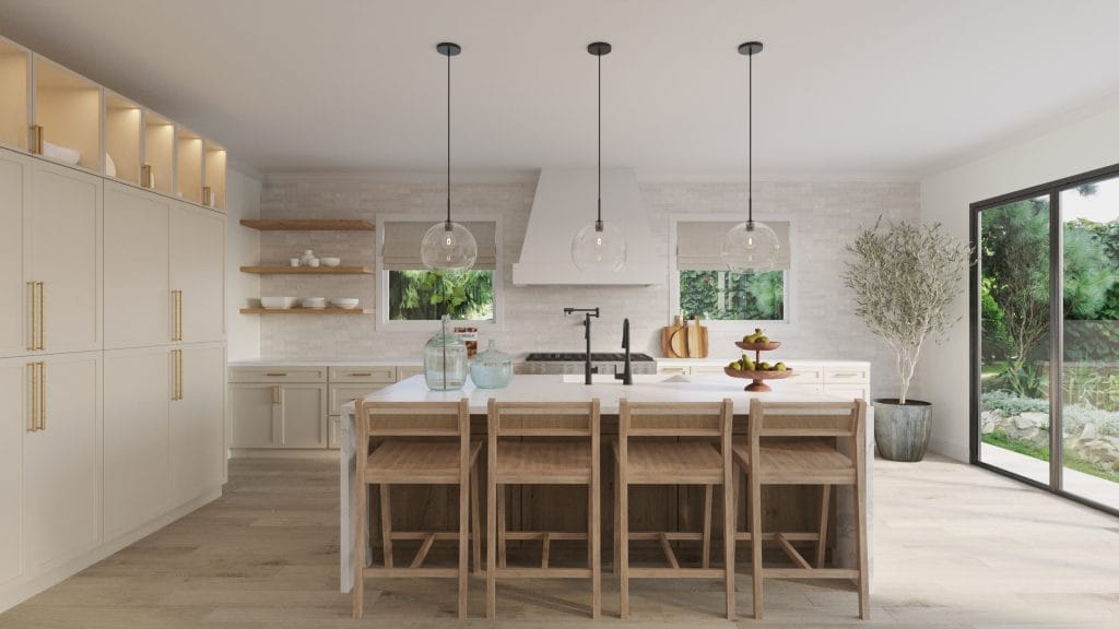Coastal contemporary furniture in a kitchen by Decorilla