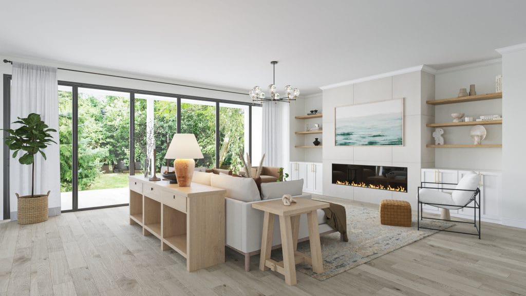 Coastal contemporary furniture in a living room by Decorilla