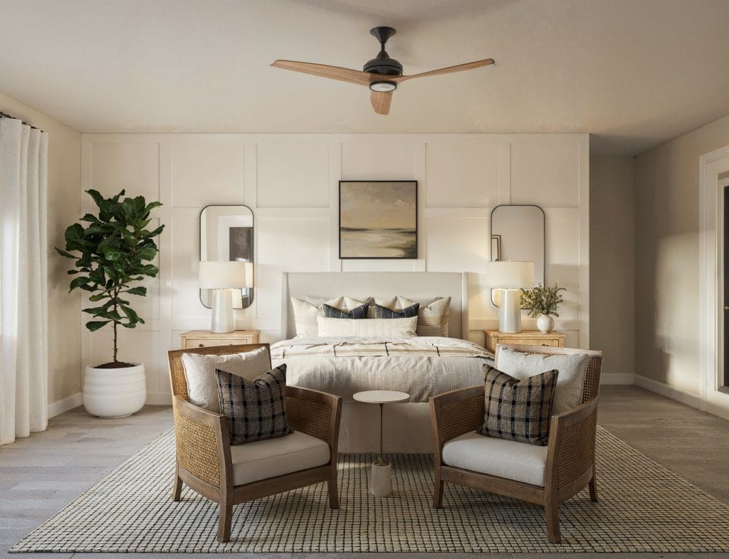 Contemporary coastal decor in a bedroom by Decorilla