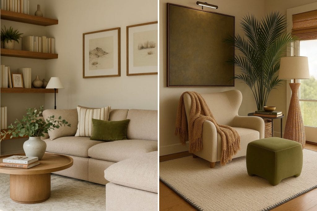 Cozy living room with a sitting nook design by Decorilla