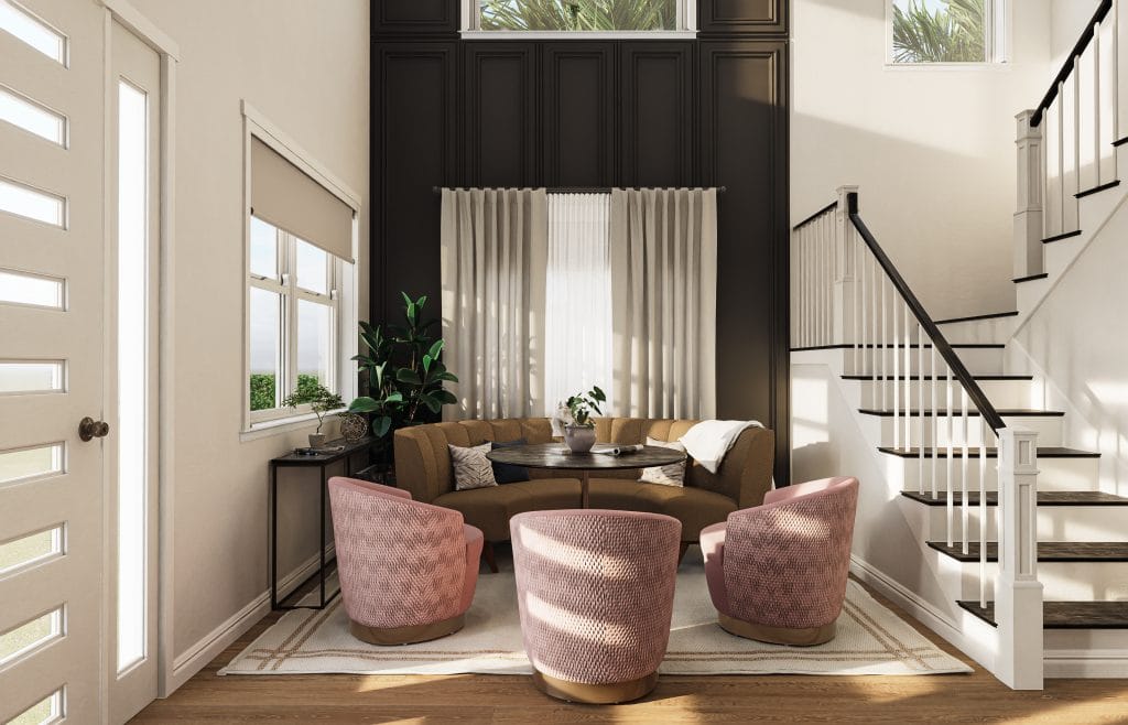 Elegant conversation nook by Decorilla designer, Sharné L.