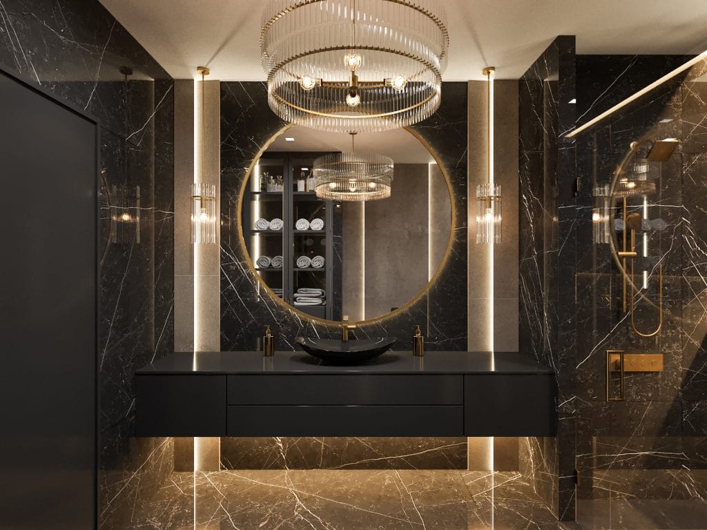 Glam moody bathroom by Decorilla
