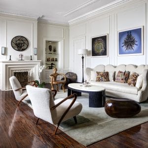 Loloi in a high-end eclectic living room interior by Decorilla designer, Catherine W.