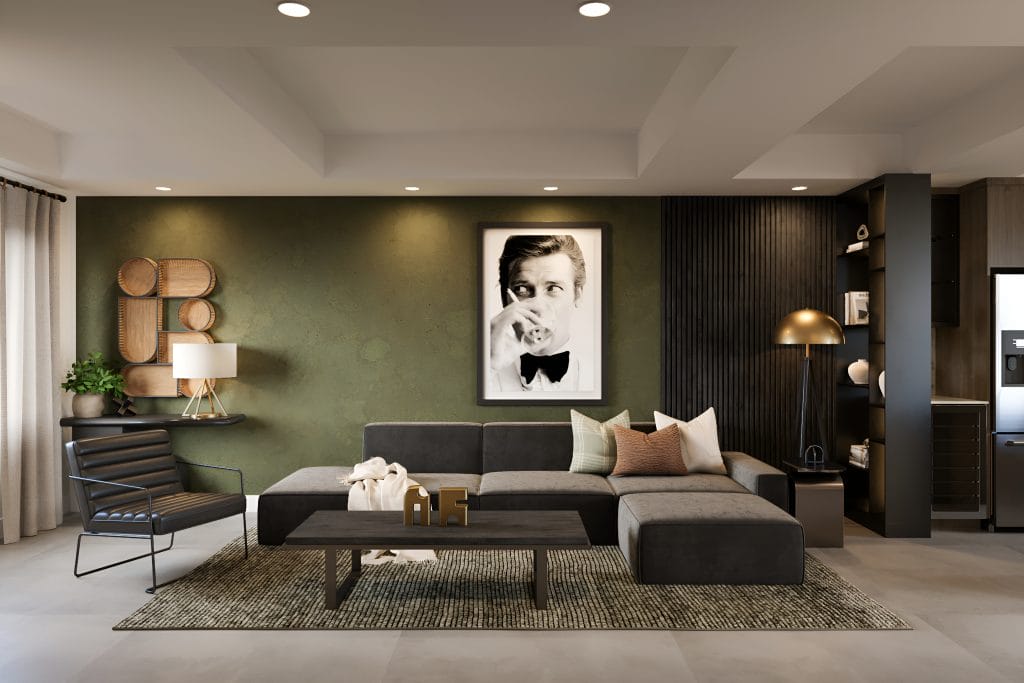Masculine contemporary living room by Decorilla designer, Sharné L.