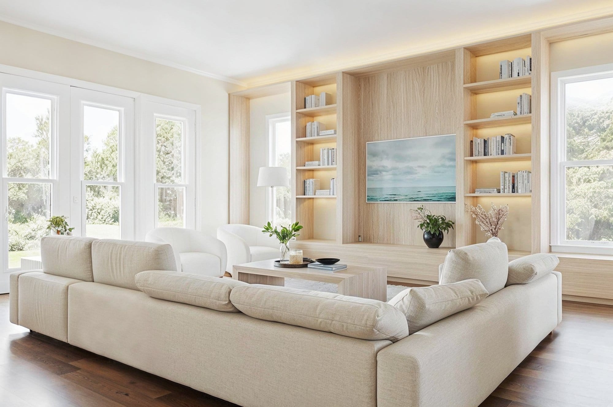 Open-plan contemporary living space by Decorilla designer, Sharne L.