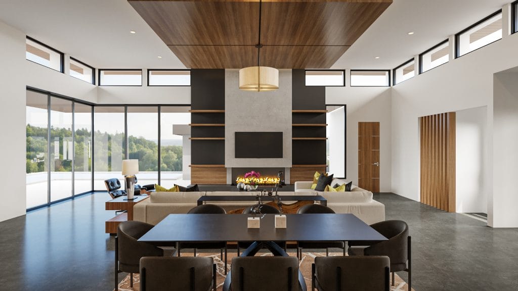 Open-plan living in a new house interior design by Decorilla