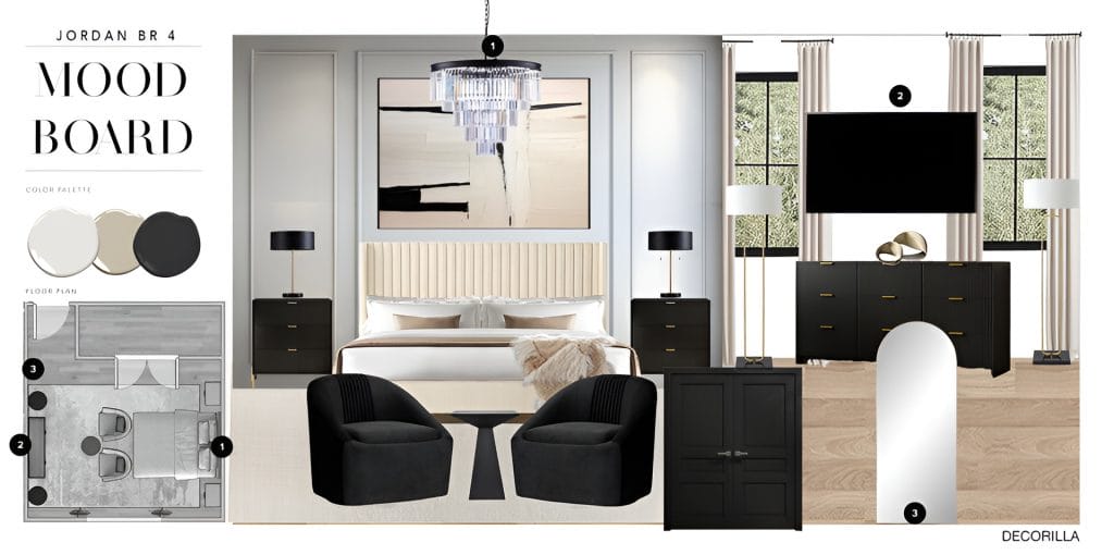 Preliminary proposal for the spare bedroom decor and design by Decorilla designer, Erika F.