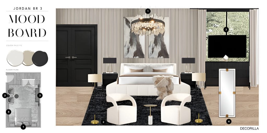 Preliminary proposal for the spare bedroom design by Decorilla designer, Erika F.
