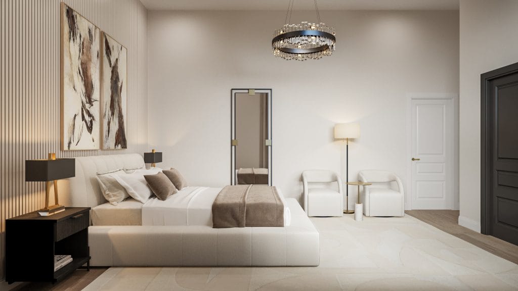 Spare bedroom furniture layout by Decorilla