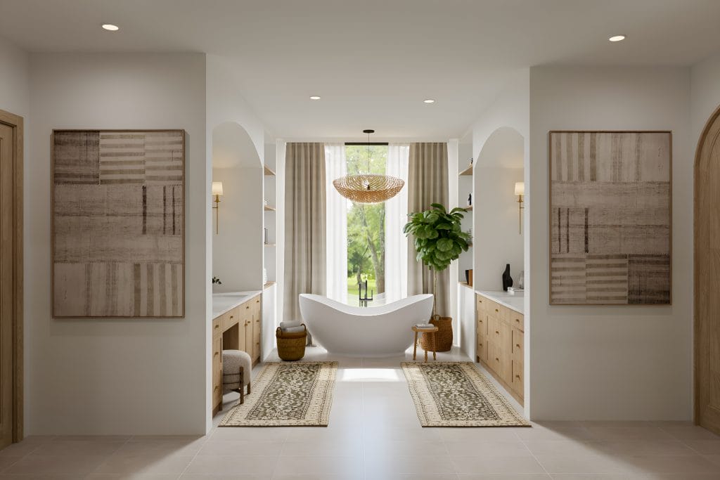 Stunning transitional bathroom by Decorilla designer, Sharné L.Stunning transitional bathroom by Decorilla designer, Sharné L.