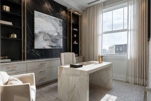 Transitional glam home office and wellness spaces by Decorilla