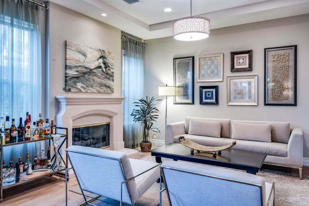 Transitional living room ready for New Years by Decorilla designer, Christina D.