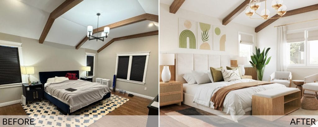 Boho modern bedroom before and after design by Decorilla