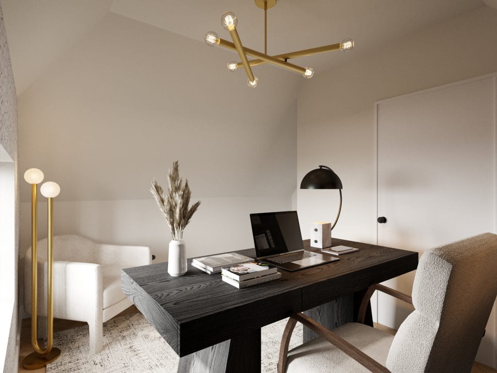 Cotswold-inspired storybook home's home office by Decorilla