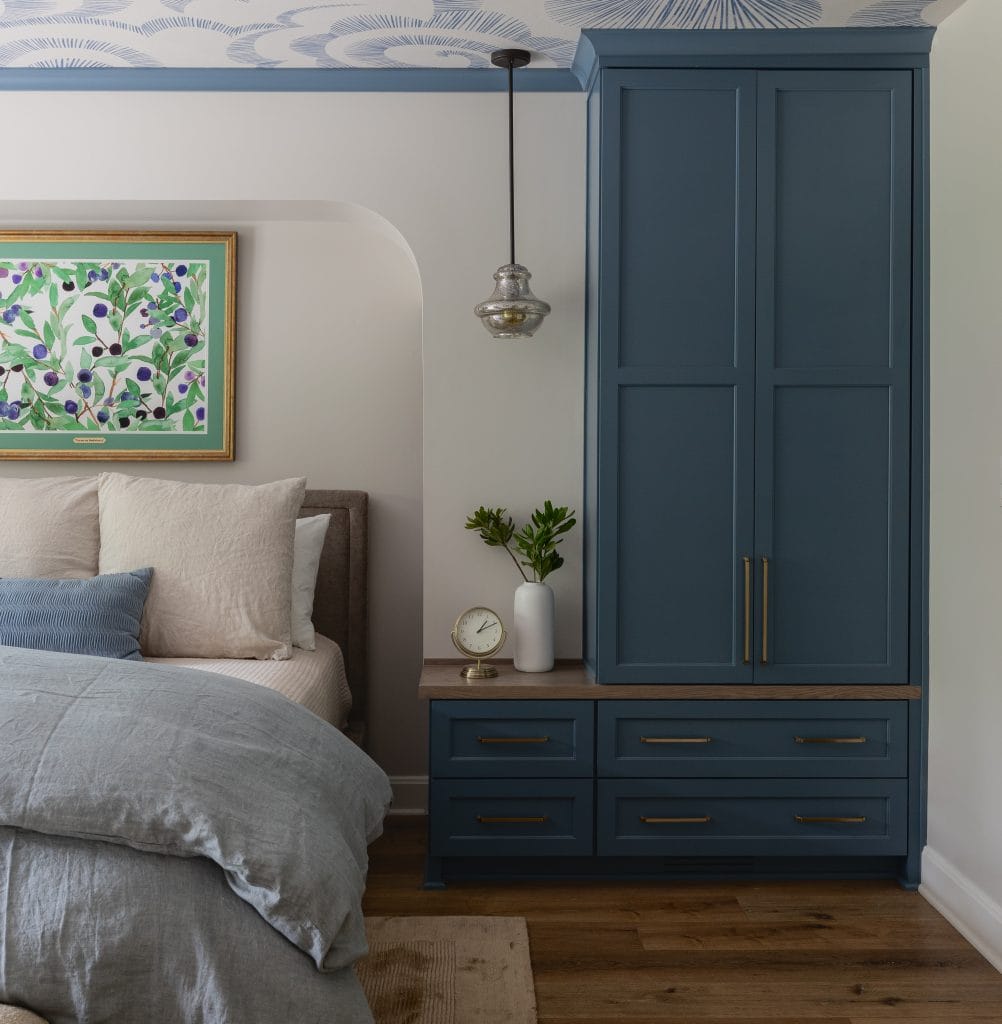 Custom transitional bedroom interior by Decorilla designer, Katrina M.