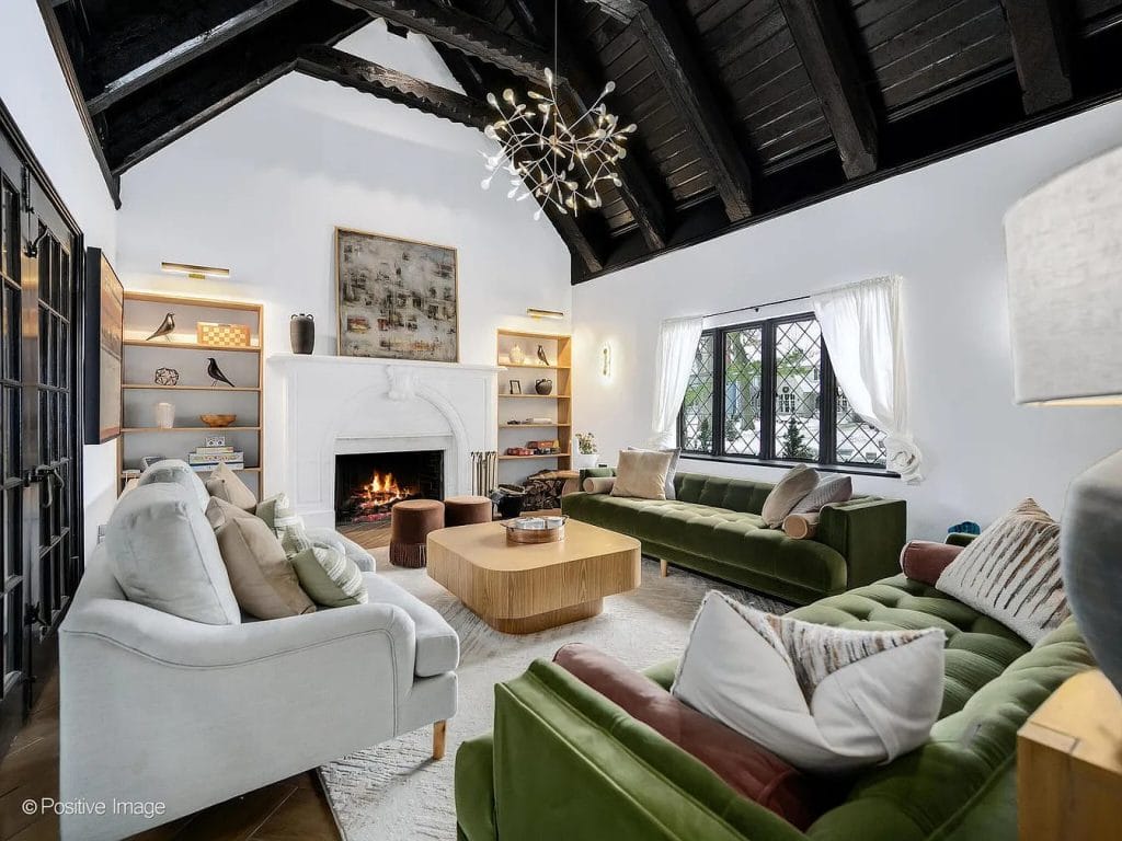 Formal living room in a Harold Zook storybook home, makeover by Decorilla
