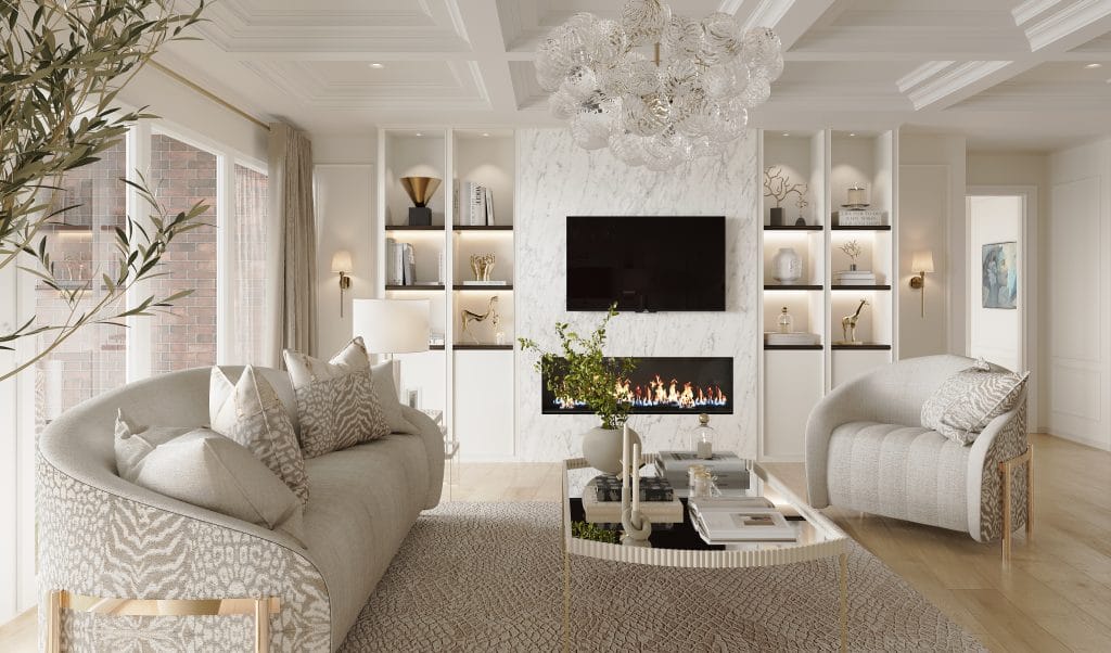 Glamorous living room interior design by Decorilla