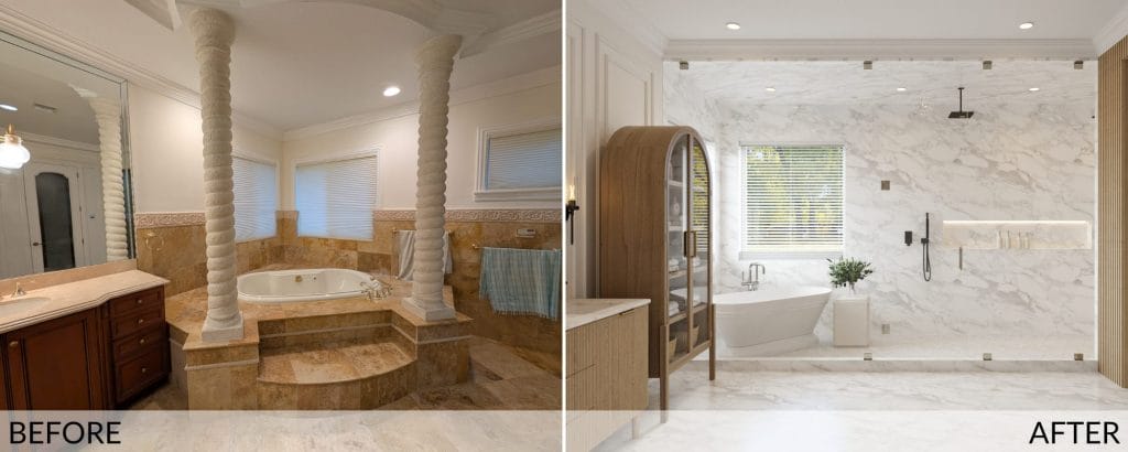 Modern transitional bathroom before and after design by Decorilla