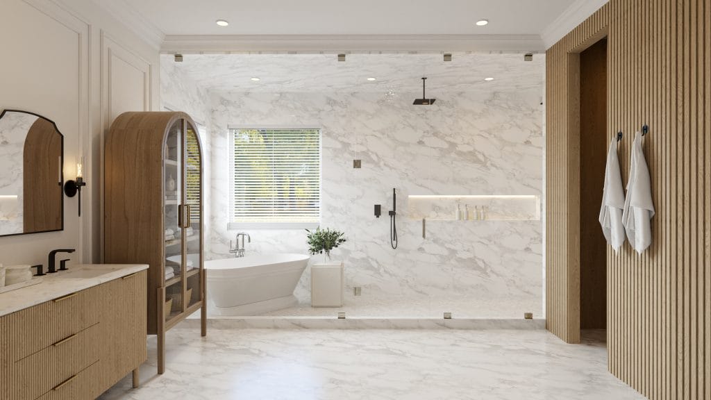 Modern transitional bathroom layout by Decorilla