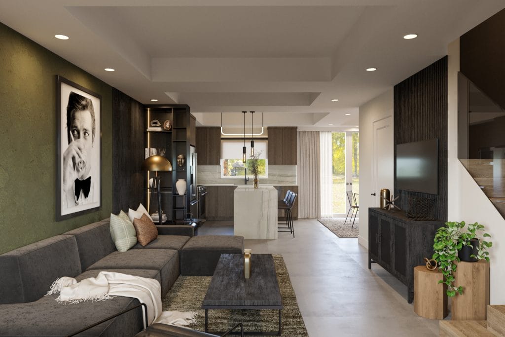 Open-plan masculine living room by Decorilla