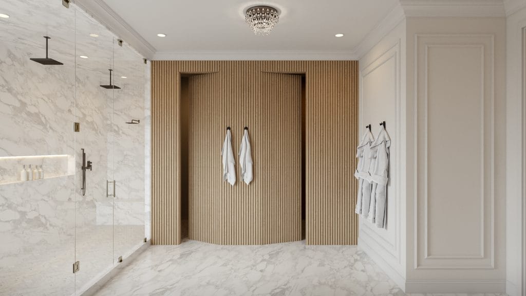Sauna section in a modern transitional bathroom by Decorilla