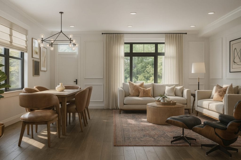 Contemporary living and dining room by Decorilla interior designer, Stacy D.