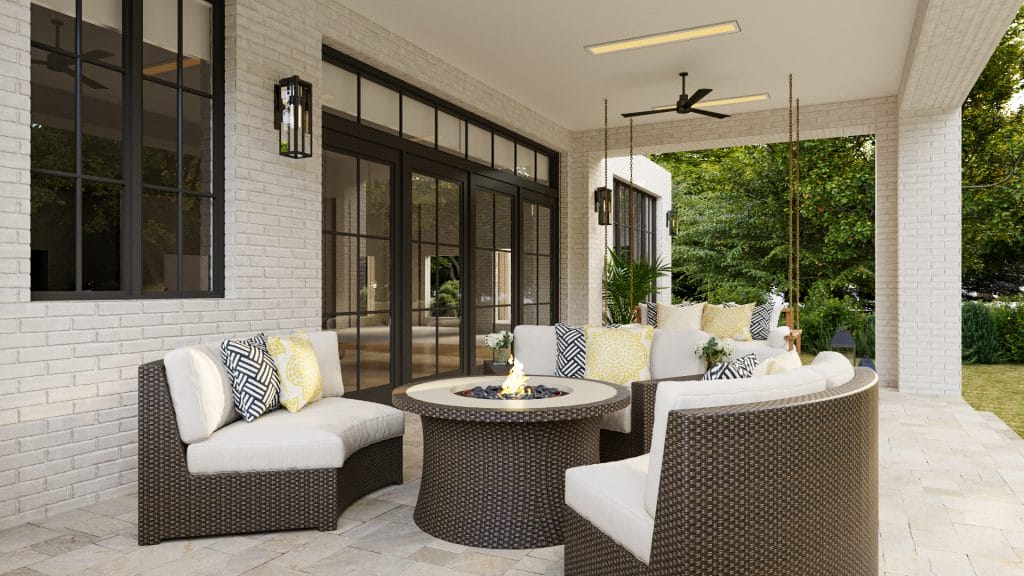 Conversation area in a covered lanai by Decorilla