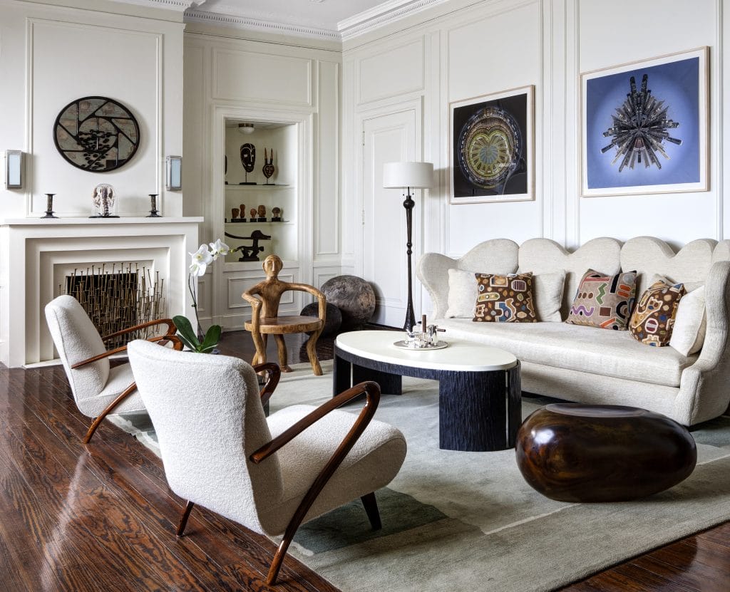 Eclectic living room with old money interior design by DECORILLA designer, Catherine W.