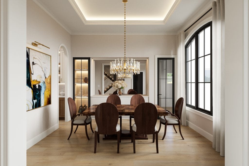 Home decorating ideas for open floor plan dining room by Decorilla