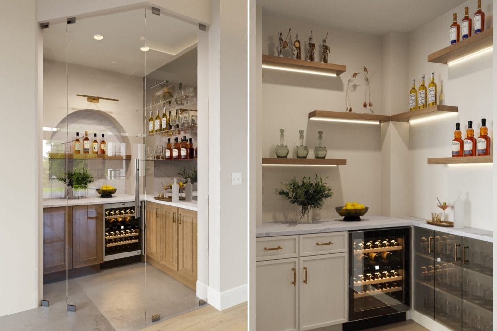 Interior design ideas for open floor plan wine room by Decorilla