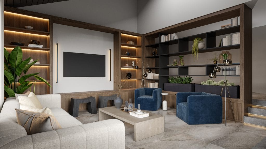 Minimalist contemporary living room layout by Decorilla