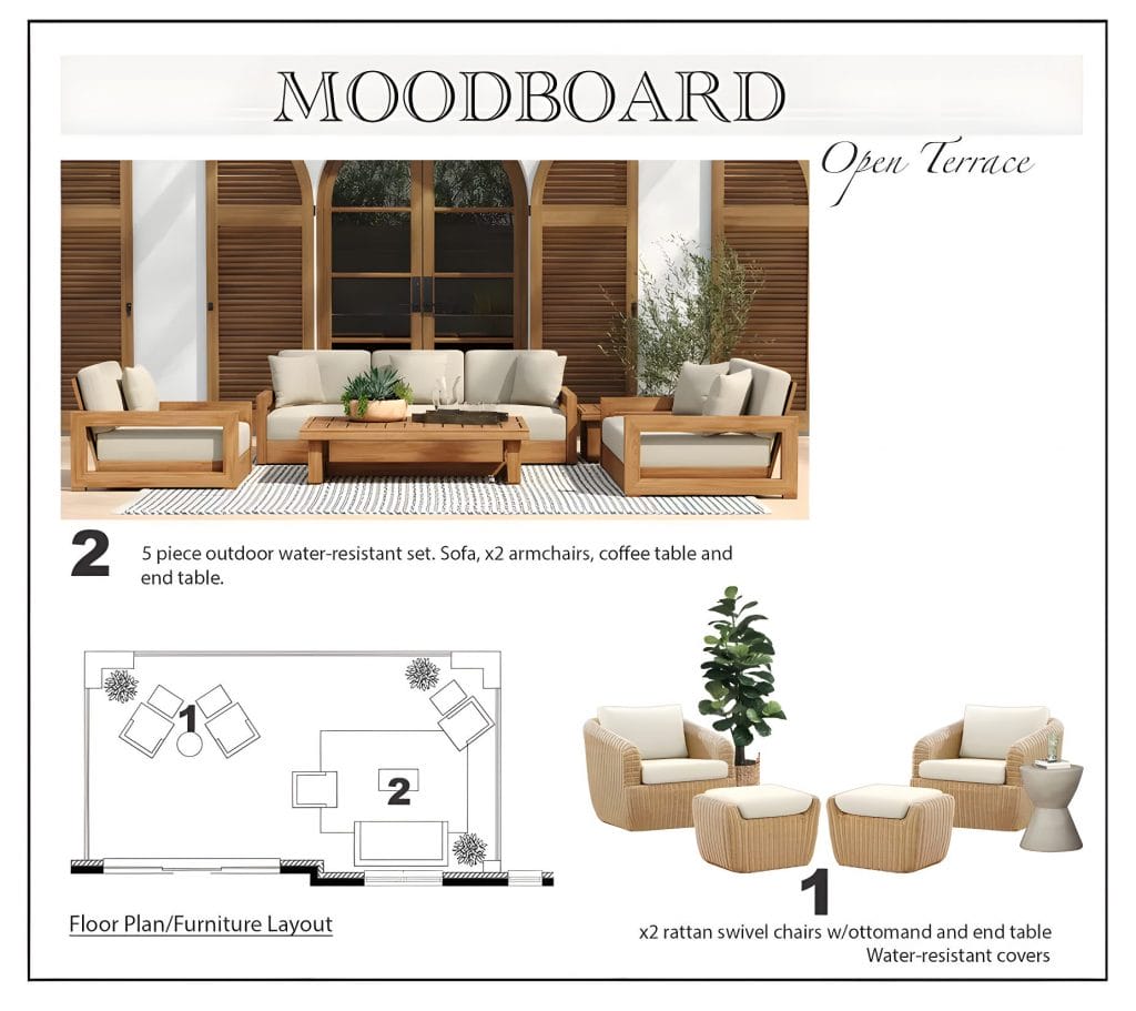 Preliminary proposal for an open terrace by Decorilla designer, Marine H.