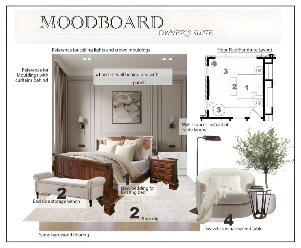 Preliminary proposal for primary suite by Decorilla designer, Marine H.