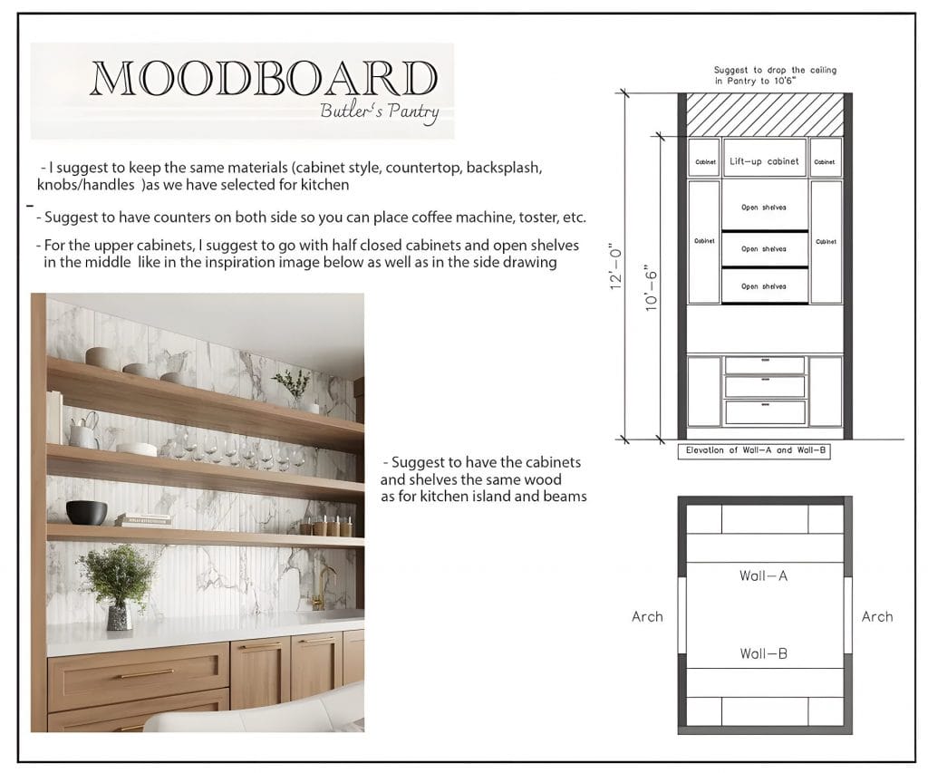 Preliminary proposal for the butler's pantry by Decorilla designer, Marine H.
