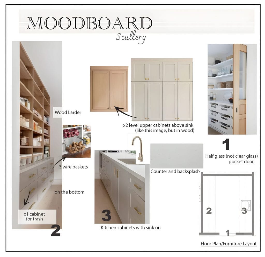 Preliminary proposal for the scullery by Decorilla designer, Marine H.