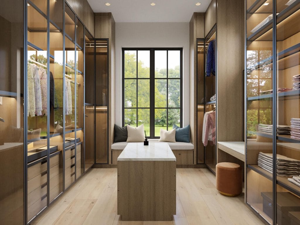 Primary suite's closet interior by Decorilla